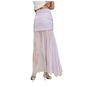 Mare Mare Anthropologie NEW Sheer Overlay Maxi Skirt Lavender